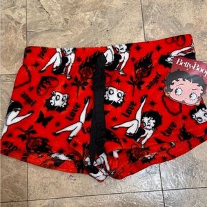 Betty Boop Red and Black Fleece Shorts